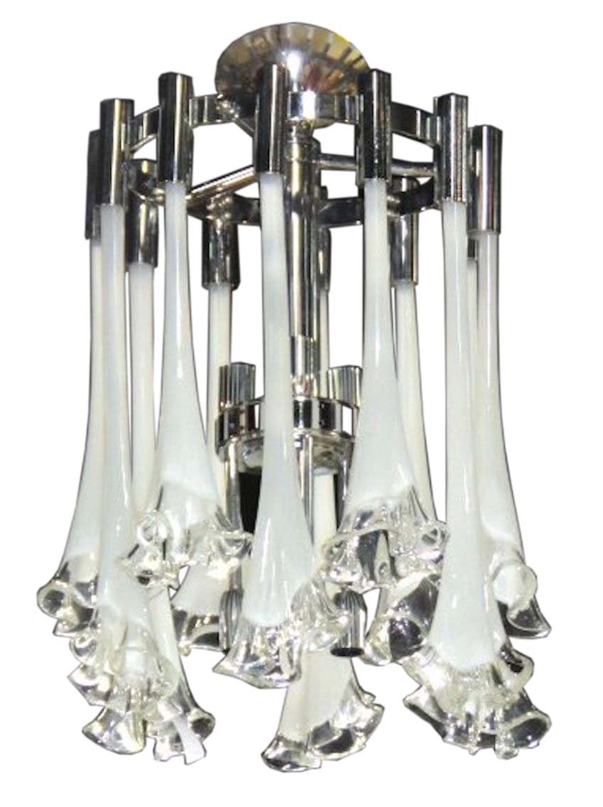 Chrome And Blown Glass Flower Chandelier, Circa 1960 Modernism